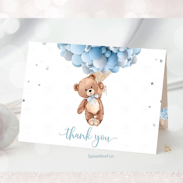 Chá de fraldas de urso de pelúcia Cartões de agrad (teddy bear baby shower,thank you card,teddy bear boy,theme teddy bear,decorations bab5 shower,)