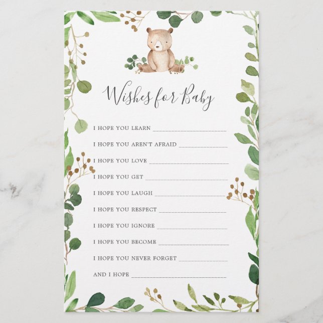 Chá de fraldas De Urso Deseja Bebê (Frente)