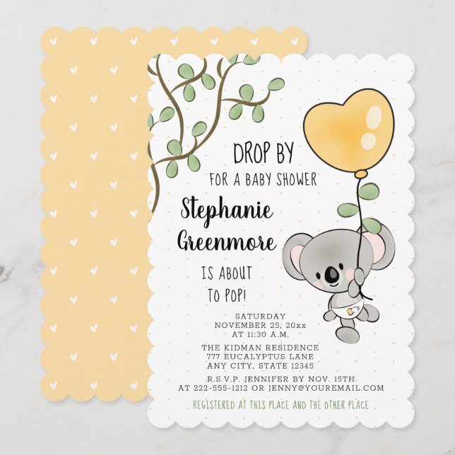 Chá de fraldas de Urso Eucalyptus Balloon Koala (Frente/Verso)