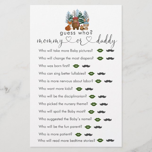 Chá de fraldas De Woodland De inverno Adivinha Que (Frente)