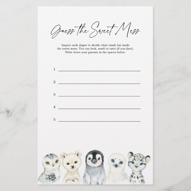 Chá de fraldas Do Ártico Adivinha A Doce Mess (Frente)