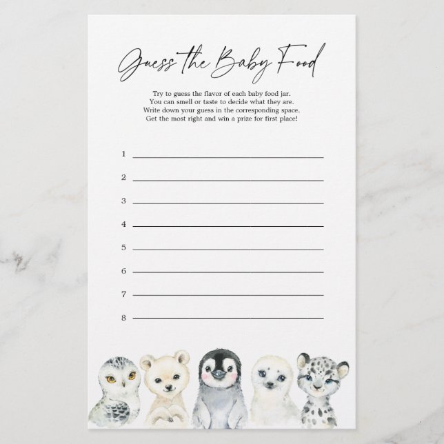 Chá de fraldas Do Ártico Adivinha Jogo Da Comida D (Frente)