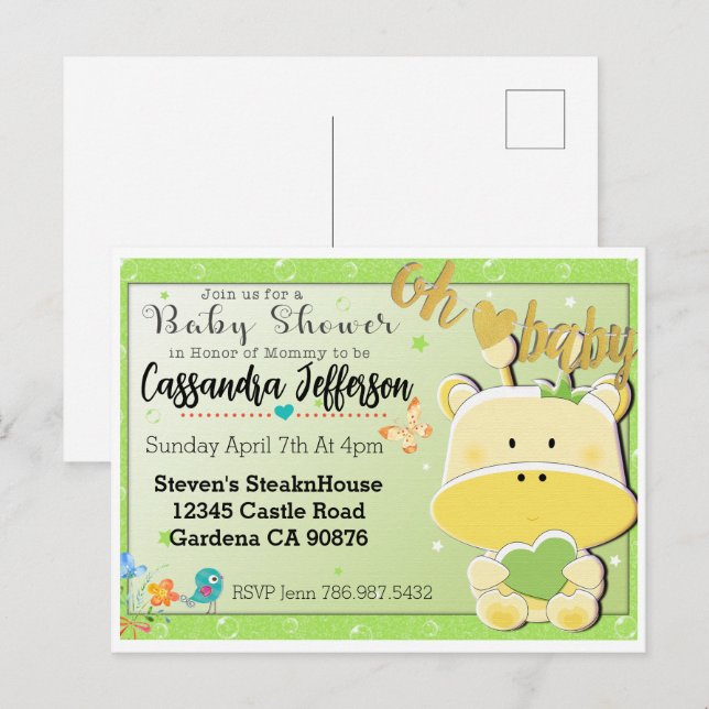 Chá de fraldas do Baby Giraffe convite postal (Frente/Verso)