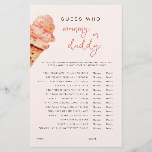 Chá de fraldas do sorvete adivinha quem joga (Frente)