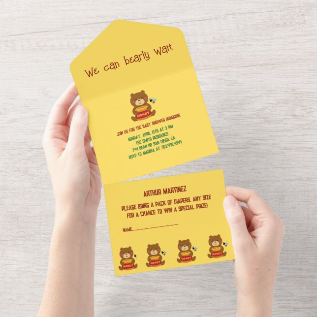 Chá de fraldas do Tema do Urso Bonito (Aba destacável)