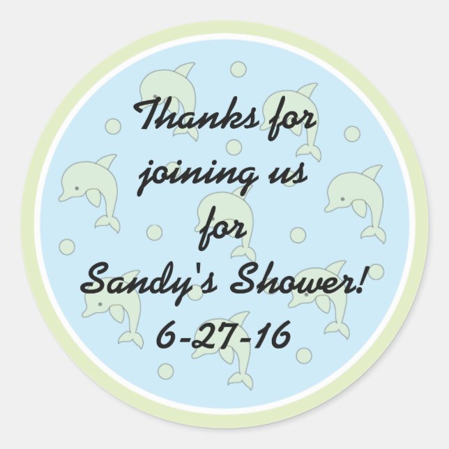 Chá de fraldas "Dolphins/Blue" Adesivos 1 1/2" ou  (Frente)