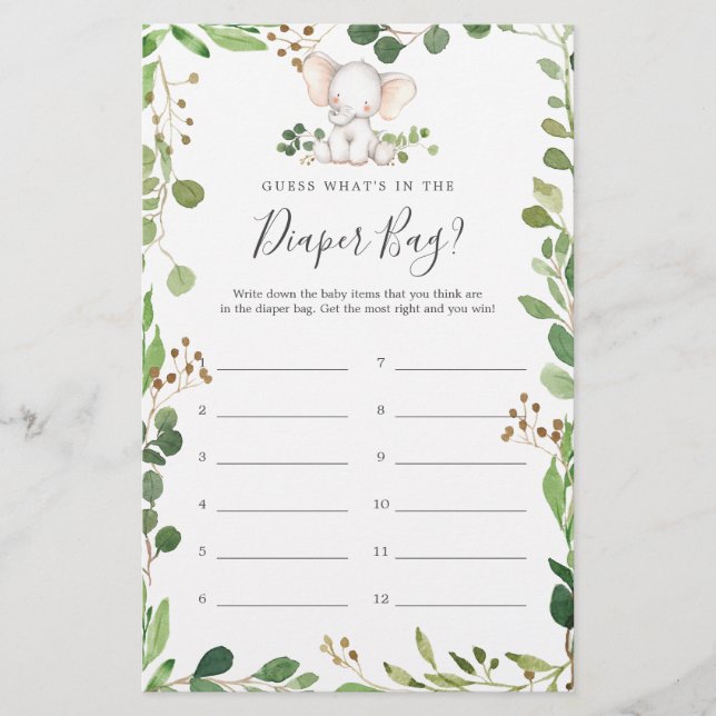 Chá de fraldas elefante adivinha o que há na Frald (Frente)