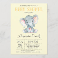 Chá de fraldas Elefante Convite Amarelo e Cinzas