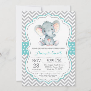 Chá de fraldas Elefante Convite Aqua e Cinzas