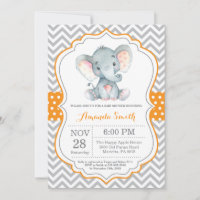 Chá de fraldas Elefante Convite Laranja e Cinza