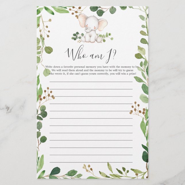 Chá de fraldas Elefante Que Sou Eu Jogo (Frente)