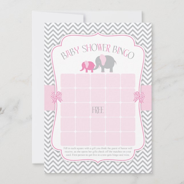 Chá de fraldas Elefante Rosa e Cinza Bingo (Frente)