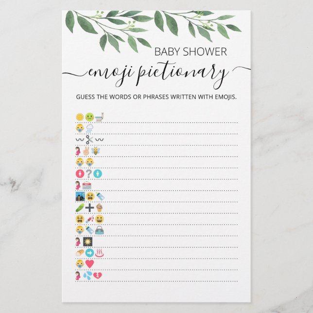 Chá de fraldas Emoji Pictionary com o jogo Respost (Frente)