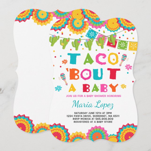 Chá de fraldas Fiesta Convite Taco Bout Um Bebê (Frente/Verso)