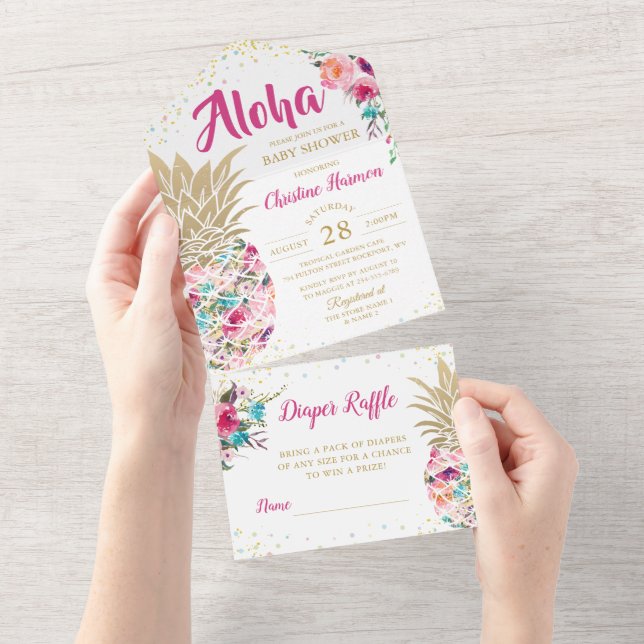 Chá de fraldas Floral de Ananás Rosa e Fralda Raff (Aba destacável)