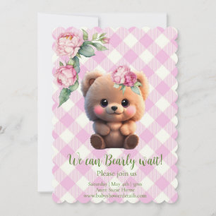 Chá de fraldas floral de gingham, rosa, de pelúcia