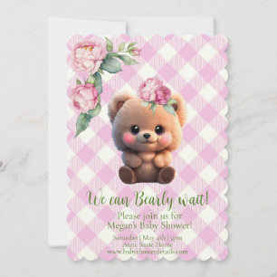 Chá de fraldas floral de gingham, rosa, de pelúcia