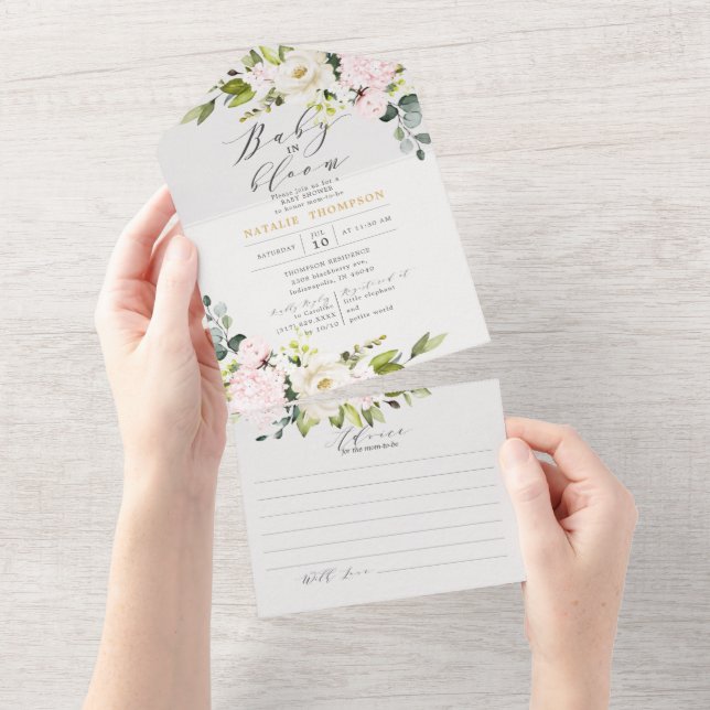 Chá de fraldas Floral Elegante Blush e conselhos (Aba destacável)