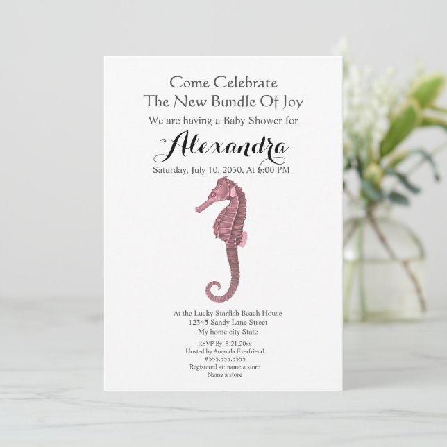 Chá de fraldas Floral Greenery Seashell Rosa Girl (Em pé/Frente)