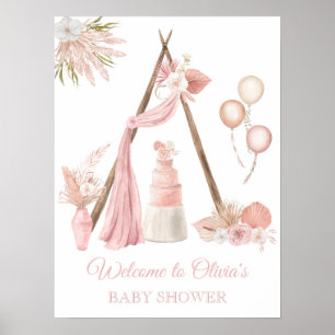 Chá de fraldas Floral Rosa Chic Boho Poster de Boh