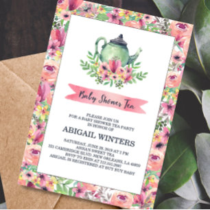 Chá de fraldas Floral Rosa Convite de festas Tea