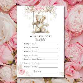 Chá de fraldas Floral Rosa-Rosa-Urso-Teddy Deseja 