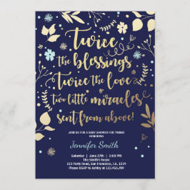 Chá de fraldas Gêmeo Convite Dourado de marinho Az