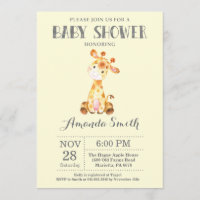 Chá de fraldas Giraffe Convite Amarelo e Cinza