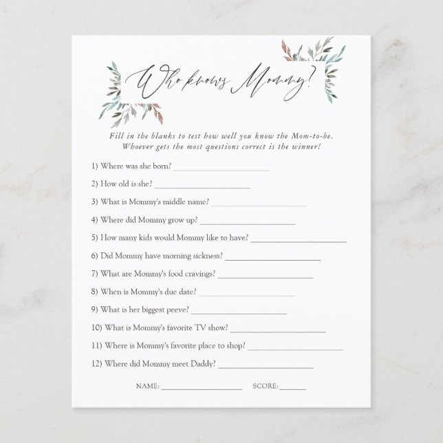 Chá de fraldas Greenery Winter Quem conhece melhor (Frente)