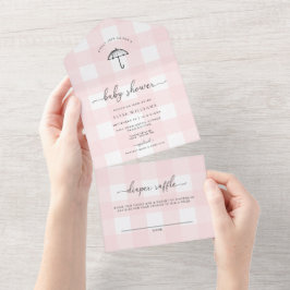 Chá de fraldas Guarda-chuva Rosa Gingham