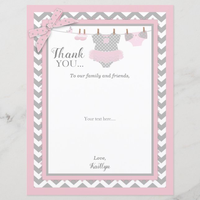 Chá de fraldas Impressão Tutu Chevron Rosa Muito O (Frente)