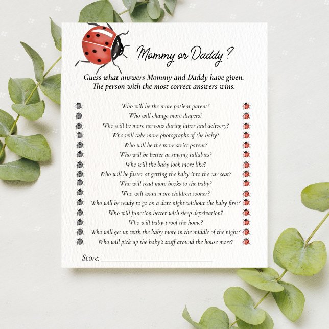 Chá de fraldas Ladybug adivinha quem Mamãe ou jogo (Criador carregado)
