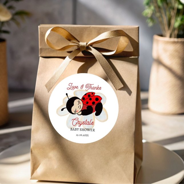 Chá de fraldas Ladybug favorece adesivos (Ladybug baby shower thank you favor stickers cute sleeping ladybug on a daisy favor stickers)