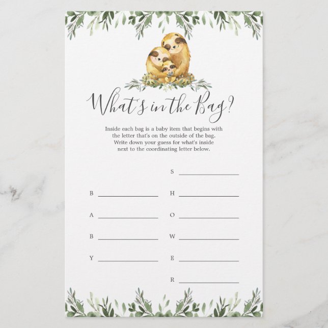 Chá de fraldas Leve adivinha o que há no jogo da b (Frente)