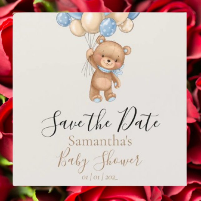 Chá de fraldas Marrom do Urso de Teddy Salve a Dat (Celebrate your little one with our adorable teddy bear balloon brown baby shower save the date)