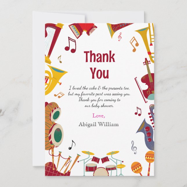 Chá de fraldas Musical Colorido Obrigado Cartões (Frente)