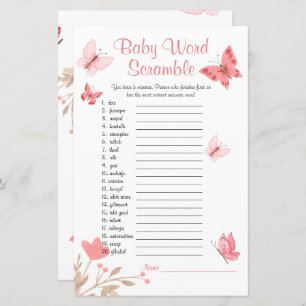Chá de fraldas Palavra Escramble Game Pink Butflie