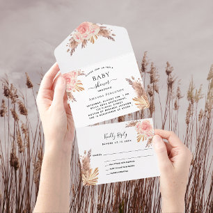 Chá de fraldas pampas de erva rosa de ouro floral