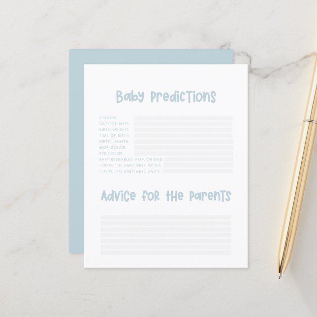 Chá de fraldas party predictions game baby blue (Frente/Verso In Situ)