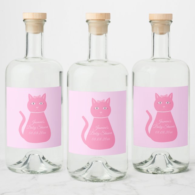 Chá de fraldas Personalizado De Gata De Bebê Rosa  (Garrafas)