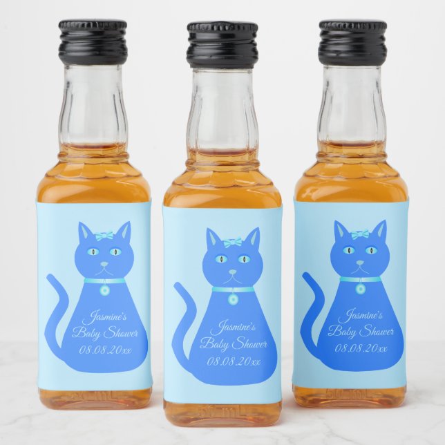 Chá de fraldas Personalizado De Gato De Bebê Azul (Garrafas)