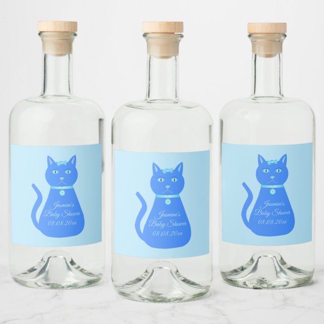 Chá de fraldas Personalizado De Gato De Bebê Azul (Garrafas)