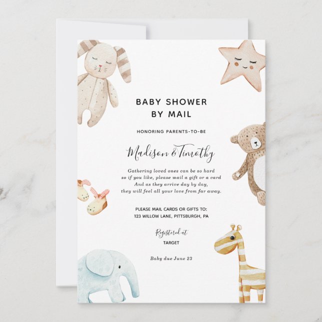 Chá de fraldas por convite por correio (Frente)