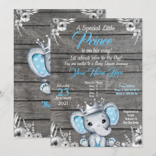Chá de fraldas Príncipe Elefante Convite Silver Bl