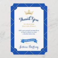 Chá de fraldas Príncipe Obrigado Cartões | Real