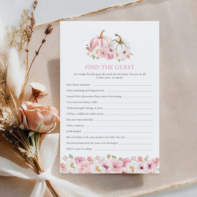 Chá de fraldas Pumpkin Encontre o Jogo Convidado (Find the Guest - Girl Autumn Baby Shower Game)