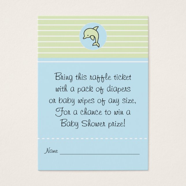 Chá de fraldas Raffle Ticket/Verde/Golfinho Azul (Frente)