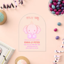Chá de fraldas rosa de elefante gráfico personaliz