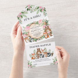 Chá de fraldas Rosa Floral de Animais da Floresta