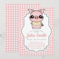 Chá de fraldas Rosa Gingham Piggy Convite